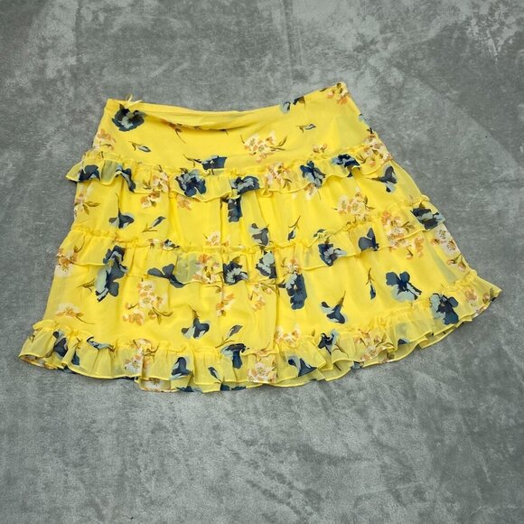 Lauren Ralph Lauren Yellow Floral Tiered Ruffle Skirt Size 14 NWT 6186 - Picture 1 of 10